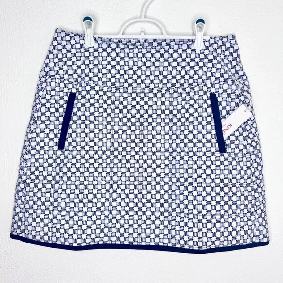 KINONA Quilted & Cozy Golf Skort L Navy White Print UPF 50 Built-in Shorts - Picture 4 of 7